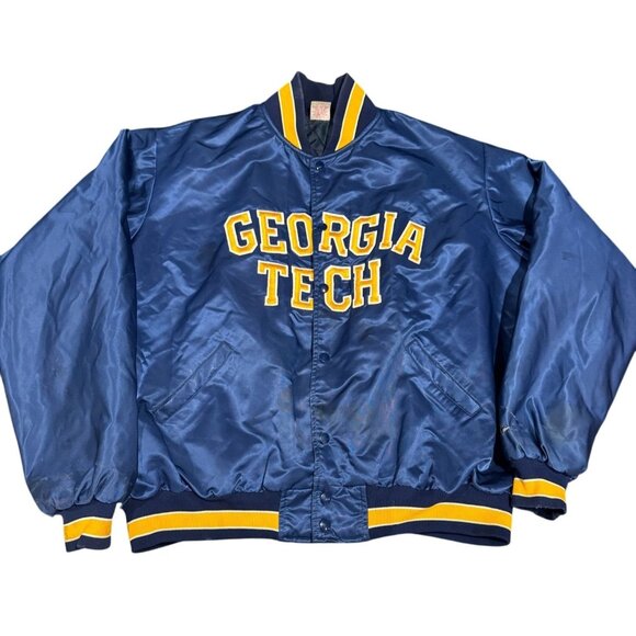 Vintage Georgia Tech Blue Yellow Stain Jacket Bomber Made In USA Size XXL |01 - Picture 1 of 8